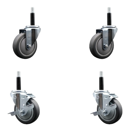 Service Caster 4'' SS Thermoplastic Rubber Wheel Swivel 3/4'' Expanding Stem Caster Set 2 Brakes, 4PK SCC-SSEX20S414-TPRB-2-TLB-2-34